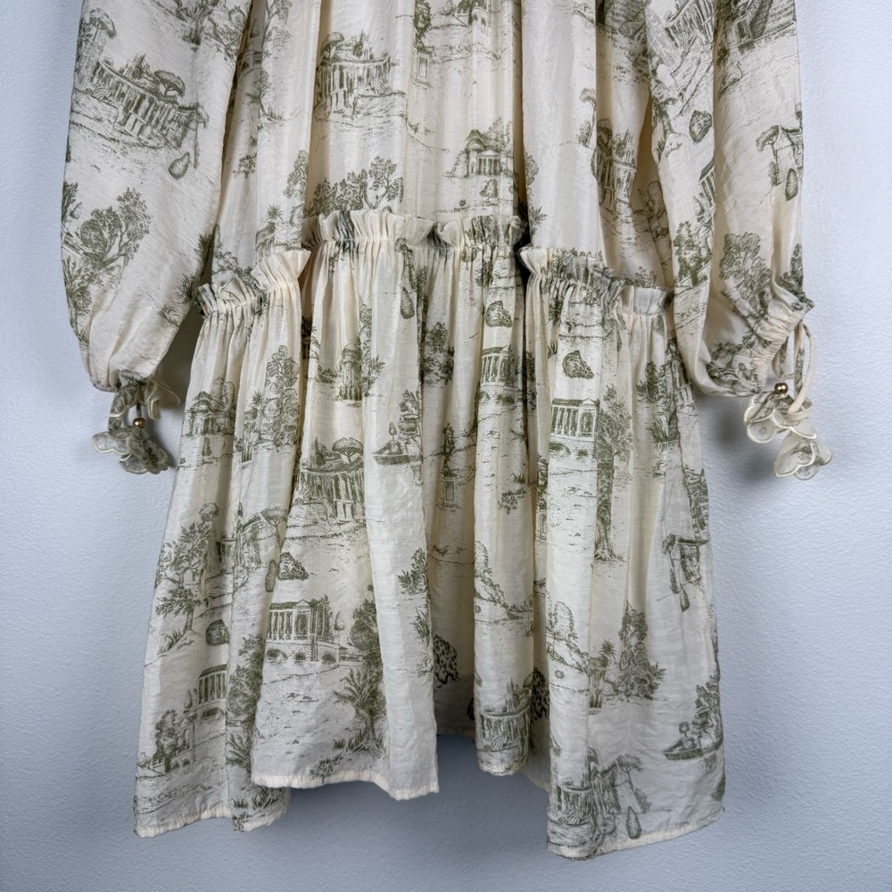 En Saison Cream Olive Leighton Toile Minidress Printed Long Sleeve Size Medium - Picture 14 of 16
